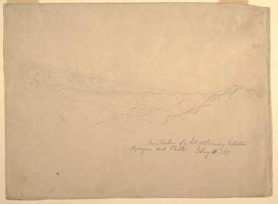 Tegning, bjerglandskab mellem Popayan og Pasto, Colombia, 13. august 1853 af Frederic Edwin Church