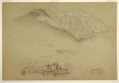 Tegning, bjergene Goell og Brett nær Berchtesgarden, Bayern, 28. juni 1868 af Frederic Edwin Church