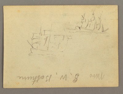 Tegning, Navn skrevet, Sejlskibe, muligvis 1868 af Frederic Edwin Church