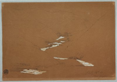 Tegning, smal bjergdal med brusende vandløb nær Ysapan, Ecuador, 12. juli 1857 af Frederic Edwin Church