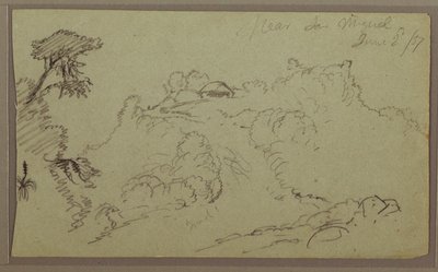 Tegning, nær San Miguel, Ecuador; bagside: Ufærdig bjergskitse, 2. juni 1857 af Frederic Edwin Church