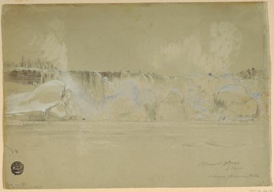 Tegning, Niagara Falls i sne, fra nordvest, 20. marts 1856 af Frederic Edwin Church
