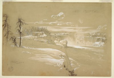 Tegning, Niagara Falls om vinteren, 21. marts 1856 af Frederic Edwin Church