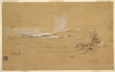 Tegning, Niagara: De canadiske vandfald og Goat Island, oktober 1856 af Frederic Edwin Church
