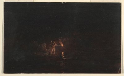 Tegning, natlig fiskescene, 1868-69 af Frederic Edwin Church