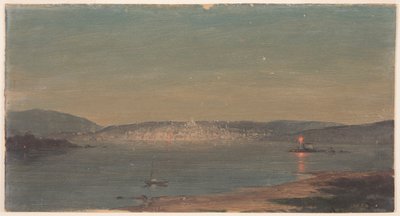 Tegning, Night View of a Seaport, sandsynligvis 1868-69 af Frederic Edwin Church