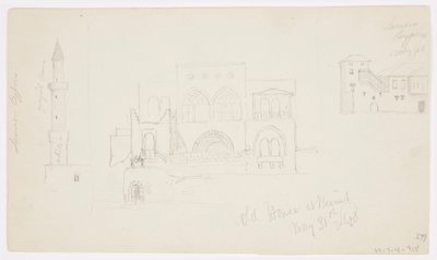 Tegning, gammelt hus, Beirut, 1868 af Frederic Edwin Church