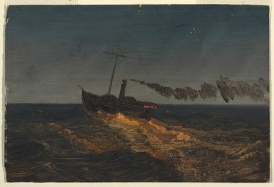Tegning, hjuldamper i skumringen, ca. 1853 af Frederic Edwin Church