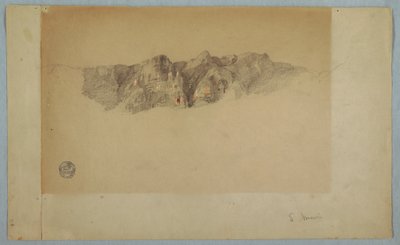 Tegning, en del af en riflet bjergkæde, sandsynligvis Ecuador eller Colombia, 1853 eller 1857 af Frederic Edwin Church