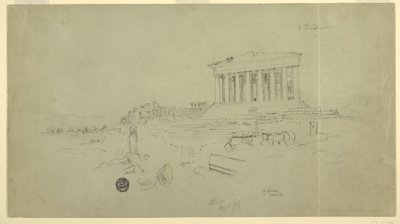 Tegning, Parthenon og Erectheion, Athen, april 1869 af Frederic Edwin Church