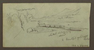 Tegning, Sletten og bjergkæden, muligvis 1868 af Frederic Edwin Church
