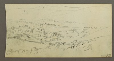 Tegning, bassin og bygninger, muligvis 1868 af Frederic Edwin Church