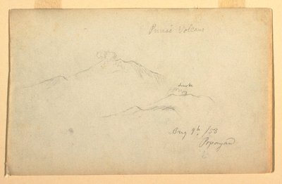 Tegning, Purese-vulkanen set fra Popayan, Colombia, 9. august 1853 af Frederic Edwin Church