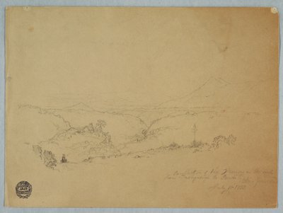 Tegning, Erindring om landskabet på vejen fra Fusugasuga til Pandi, New Granda, Colombia, 11. juli 1853 af Frederic Edwin Church
