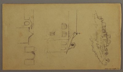Tegning, recto: Blank; Verso: Fortree on Hilltop, Two c, Gateway, muligvis 1868-69 af Frederic Edwin Church