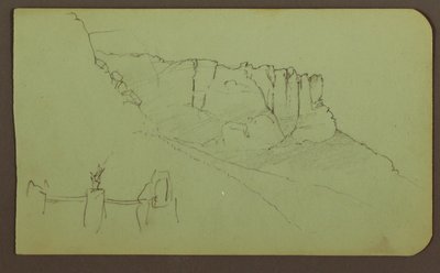 Tegning, klippevæg, pilaster; bagside: bjerglandskab, figurer, 1883 af Frederic Edwin Church