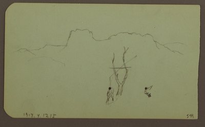 Tegning, klippevæg, pilaster; bagside: bjerglandskab, figurer, 1883 af Frederic Edwin Church