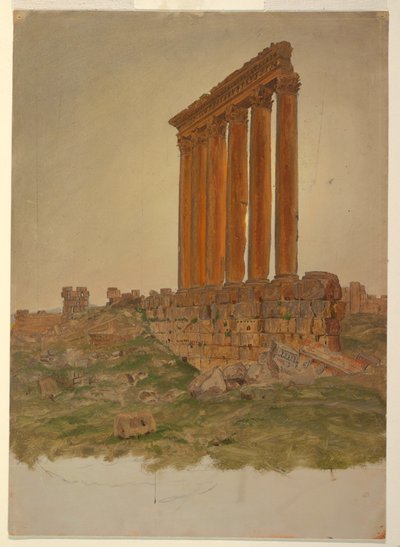 Tegning, ruinerne af Zeus-templet, Baalbek, maj 1868 af Frederic Edwin Church
