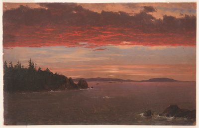 Tegning, Schoodic-halvøen fra Mount Desert ved solopgang, 1850-55 af Frederic Edwin Church