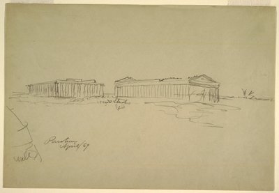 Tegning, skitser, Paestum, Syditalien, april 1869 af Frederic Edwin Church