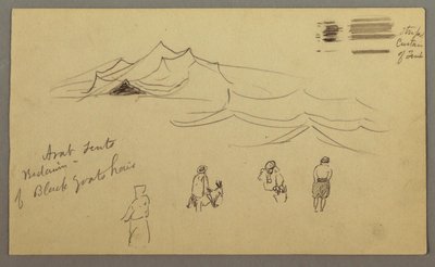 Tegning, skitser. Telt. Beduin, muligvis 1868, februar (sandsynligvis) af Frederic Edwin Church