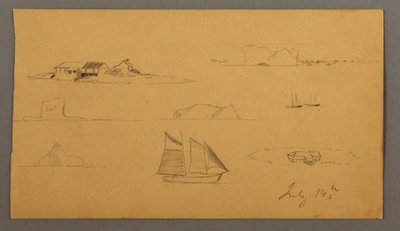 Tegning, Skitser fra Labrador, muligvis 14. juli 1859 af Frederic Edwin Church