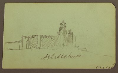 Tegning, Skitser fra Patzcuaro; Bagside: Kirke, Atlatahuca, 1883 af Frederic Edwin Church