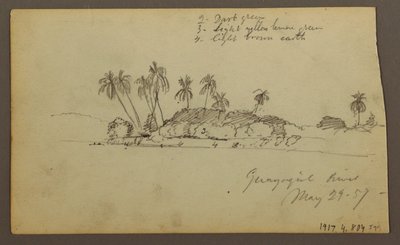 Tegning, Himmel over havet; bagside: Guayas-bredden nær Guayaquil, Ecuador, 29. maj 1857 af Frederic Edwin Church