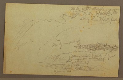 Tegning, himmelstudie, bjergkamme, regnbue, 1860