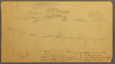 Tegning, Himmelstudie over højderyg, juni 1882 af Frederic Edwin Church