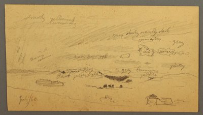 Tegning, Himmelstudie over højderyg og regnbue, juli 1866 af Frederic Edwin Church