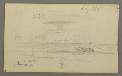 Tegning, Himmel med lav sol over vand, juli 1858 af Frederic Edwin Church