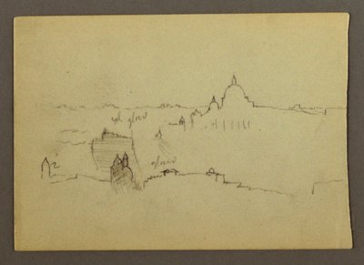 Tegning, Peterskirken set fra nord mod Roms bakker og skyline, januar 1869 af Frederic Edwin Church