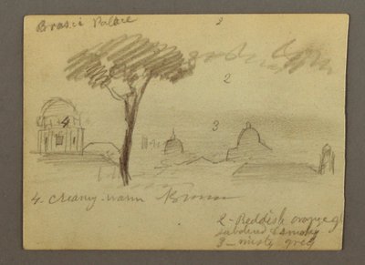 Tegning, Peterskirken og Vatikanstaten (set fra nord), Rom, Italien, januar 1869 af Frederic Edwin Church