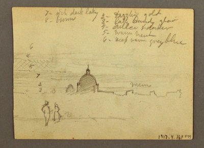 Tegning, Peterskirken og Vatikanstaten (set fra nord), Rom, Italien, januar 1869 af Frederic Edwin Church