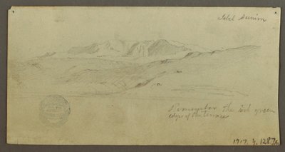 Tegning, Stately Home, figur ridende på kamel, arkitektoniske studier, palmetræ, muligvis 1868 af Frederic Edwin Church