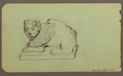 Tegning, løvestatue, skiff; bagside: løvestatue, december 1883 af Frederic Edwin Church