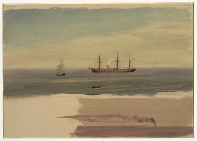Tegning, Dampskib og sejlbåd, juli 1859 af Frederic Edwin Church