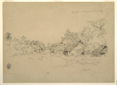 Tegning, gade i Mompos, Colombia, maj 1853 af Frederic Edwin Church