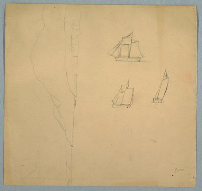 Tegning, studier af landskab og skibe, 1850-51 af Frederic Edwin Church