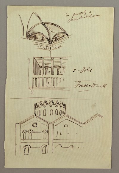 Tegning, studie af hvælvinger i Triforum, bygning, muligvis 1868-69 af Frederic Edwin Church