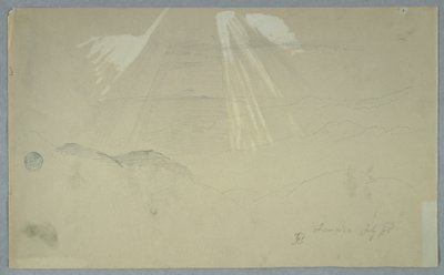 Tegning, solstråler, der skinner fra oven, Jamaica, juli 1865 af Frederic Edwin Church