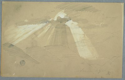 Tegning, solen skinner gennem skyerne, Jamaica, juli 1865 af Frederic Edwin Church
