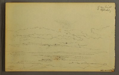 Tegning, Solen går ned bag lave bakker, 1845 af Frederic Edwin Church