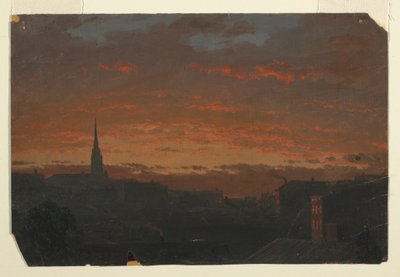 Tegning, Solnedgang ved Hudson, New York, ca. 1860 af Frederic Edwin Church