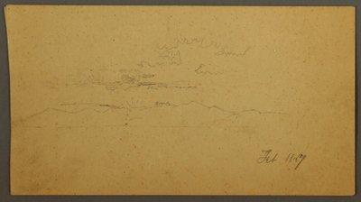 Tegning, Solnedgang bag bakker, februar 1867 af Frederic Edwin Church