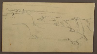 Tegning, Solnedgang over bred med skib, 1858 af Frederic Edwin Church