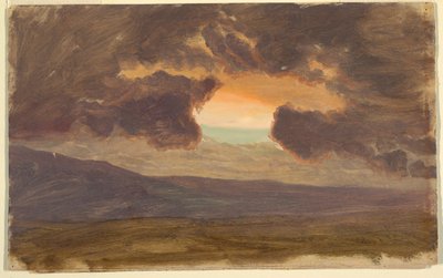 Tegning, Solnedgang over nøgne bakker, 1870-80 af Frederic Edwin Church
