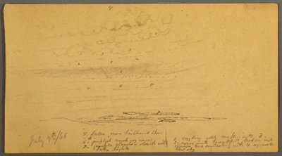 Tegning, Solnedgang over bakker, 9. juli 1866 af Frederic Edwin Church