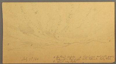 Tegning, Solnedgang over bakker, 9. juli 1866 af Frederic Edwin Church